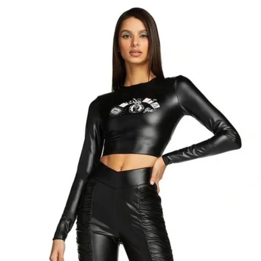 I AM GIA DAKOTA FAUX LEATHER BLACK LONGSLEEVE XS